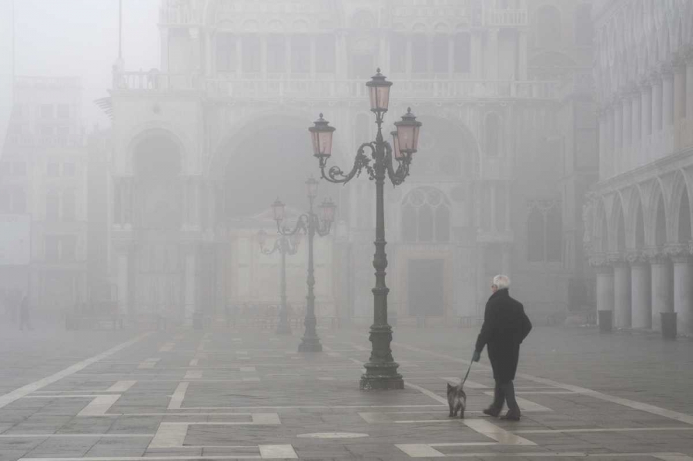 Italy, Venice A man walks his dog in fog art print by Wendy Kaveney for $57.95 CAD