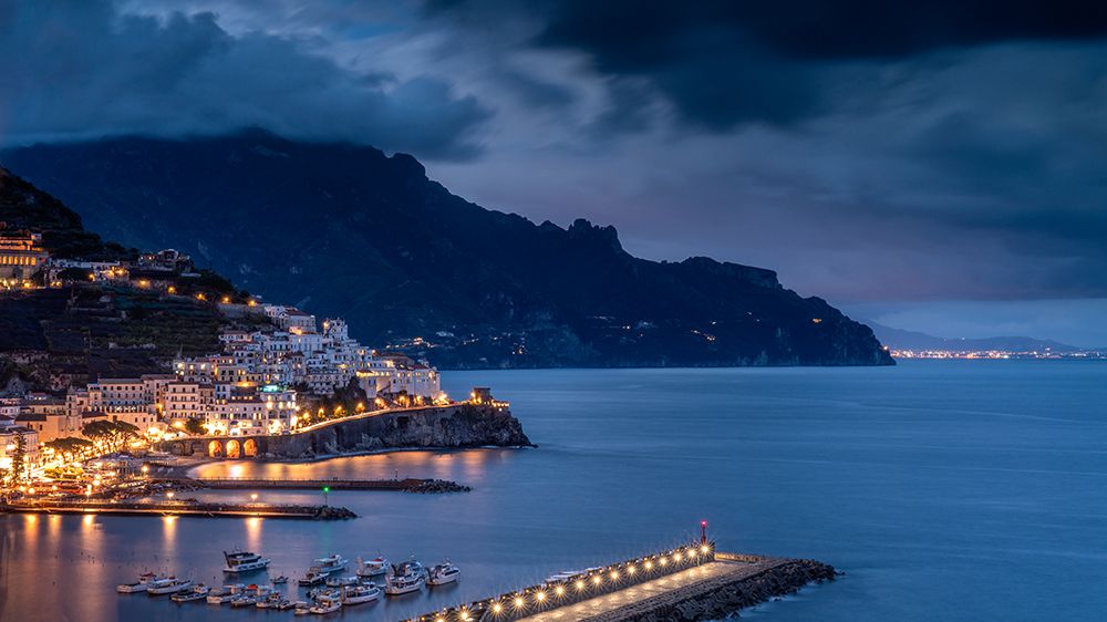 Europe-Italy-Campania-Sunset on town and Amalfi Coast art print by Jaynes Gallery for $57.95 CAD