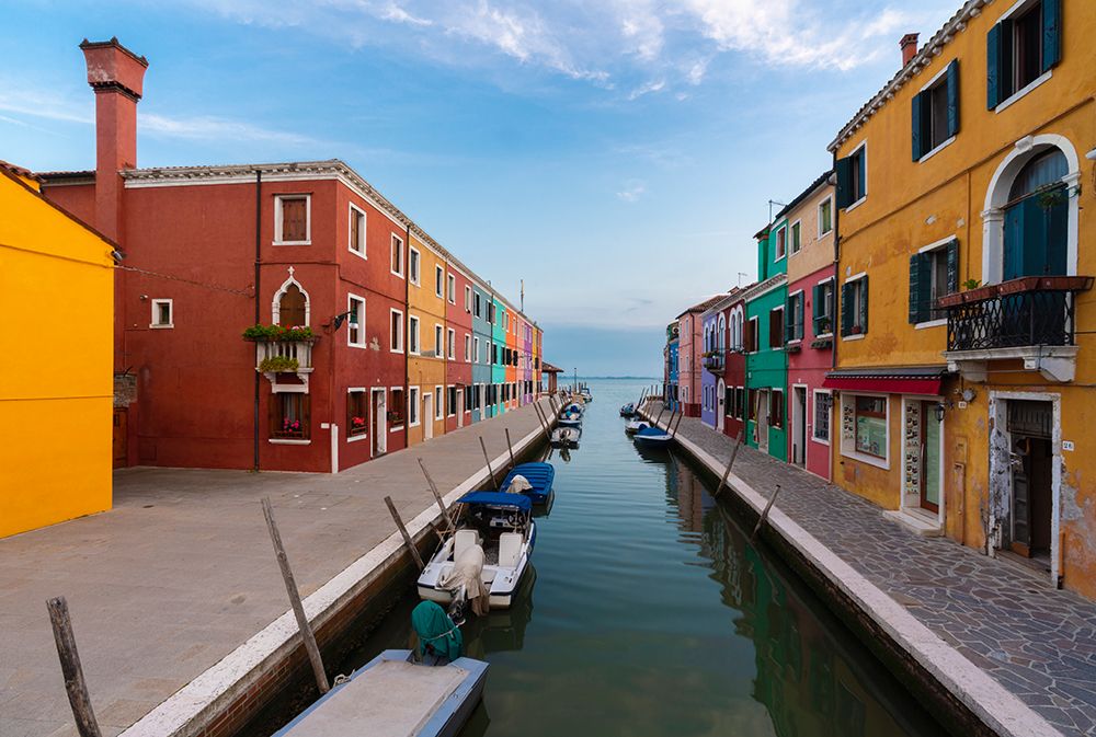 Europe-Italy-Venice-Houses and boats on canal in Burano art print by Jaynes Gallery for $57.95 CAD