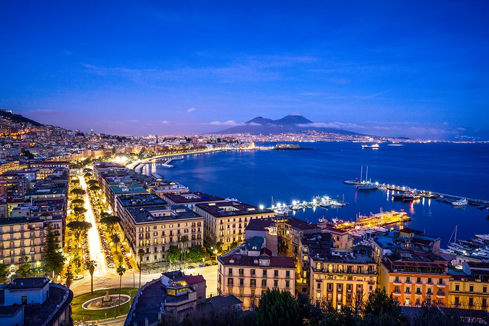 Europe-Italy-Naples-Overview of city with Mt-Vesuvius at sunset art print by Jaynes Gallery for $57.95 CAD