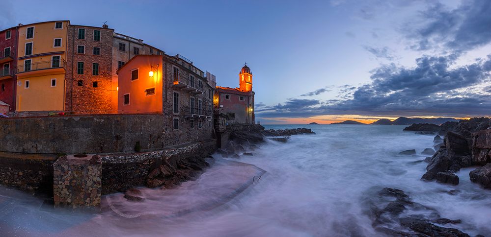 Europe-Italy-Tellaro-Panoramic of village and sea at sunset art print by Jaynes Gallery for $57.95 CAD