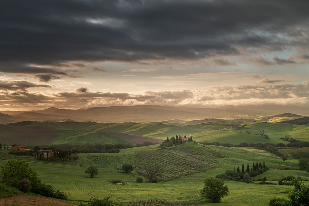 Europe-Italy-Tuscany-Val d Orcia-Belvedere farmhouse at sunrise art print by Jaynes Gallery for $57.95 CAD