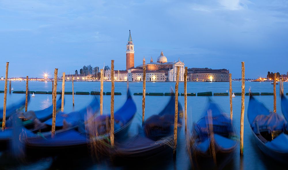 Europe-Italy-Venice-Sunset on gondolas and Church of San Giorgio Maggiore art print by Jaynes Gallery for $57.95 CAD