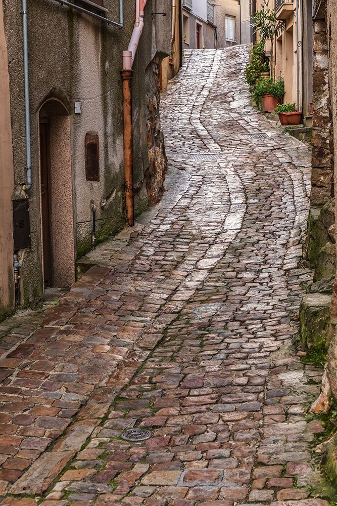 Palermo Province-Geraci Siculo Winding narrow cobblestone street in the town of Geraci Siculo art print by Emily Wilson for $57.95 CAD