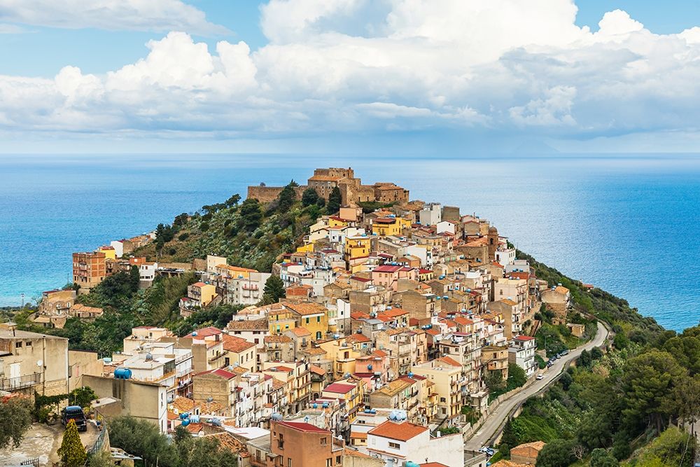 Messina Province-Caronia The medieval hilltop town Caronia-built around a Norman castle art print by Emily Wilson for $57.95 CAD