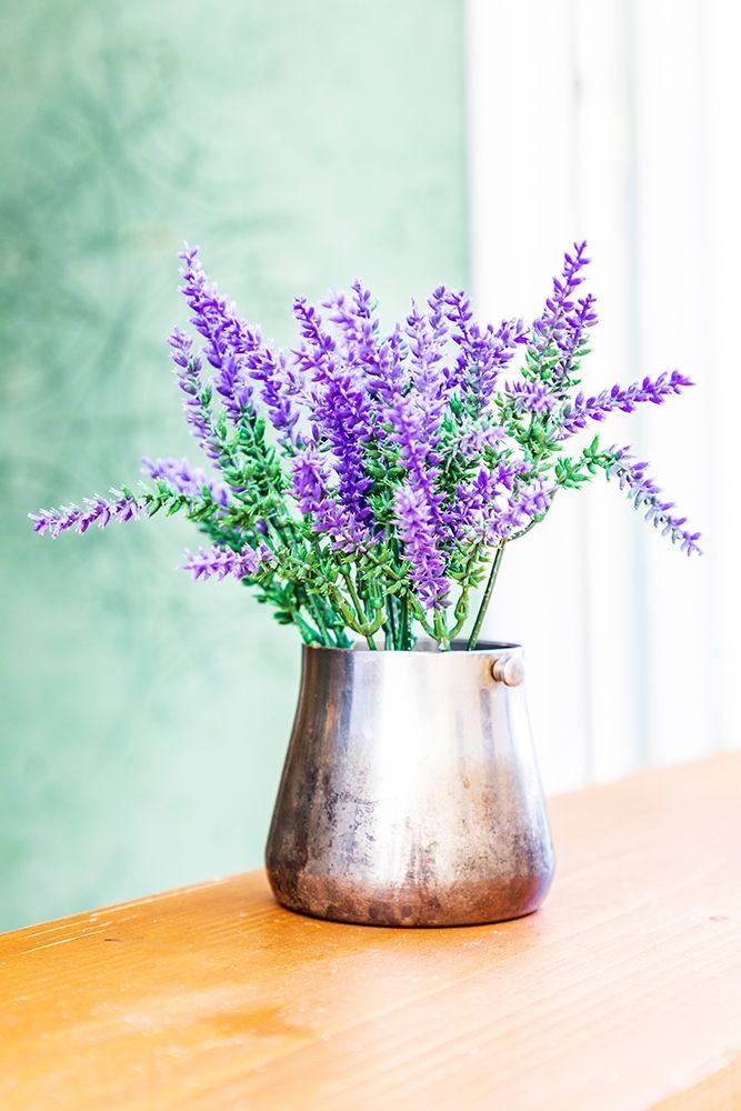 Italy-Apulia-Metropolitan City of Bari-Monopoli Lavender flowers in a metal vase art print by Emily Wilson for $57.95 CAD