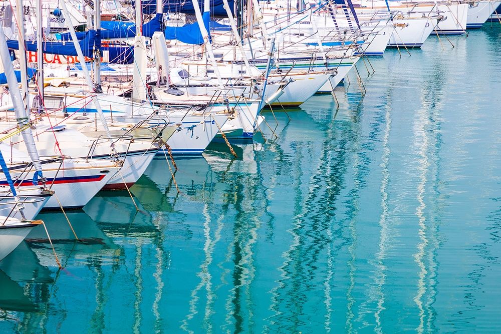 White sailboats in blue water art print by Emily Wilson for $57.95 CAD