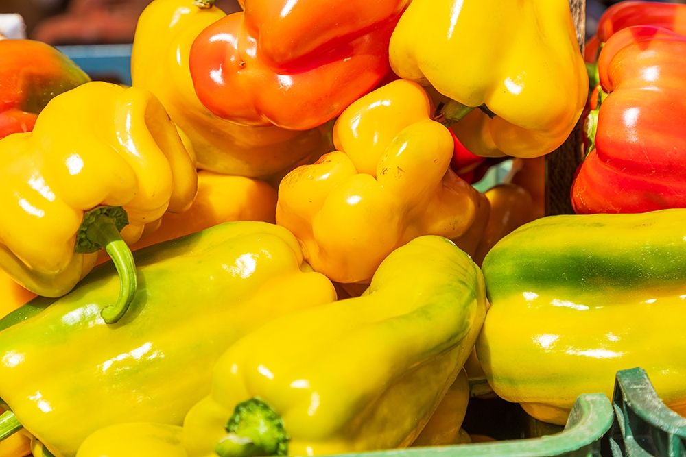 Italy-Apulia-Metropolitan City of Bari-Locorotondo Peppers for sale in an outdoor market art print by Emily Wilson for $57.95 CAD