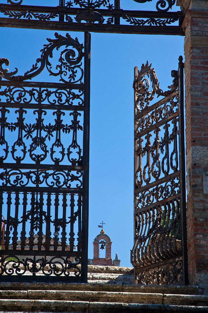 Italy-Tuscany-Montepulciano The wrought iron gate leading to the cemetery the Church of San Biaggio art print by Julie Eggers for $57.95 CAD