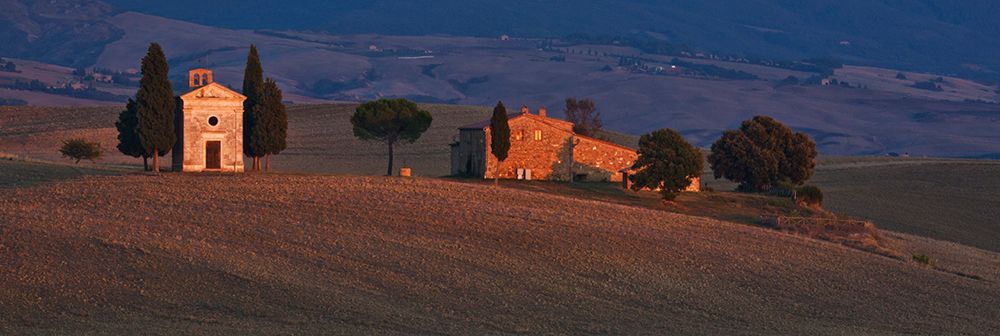 Italy-Tuscany-Pienza The Cappella della Madonna di Vitaleta at sunset art print by Julie Eggers for $57.95 CAD