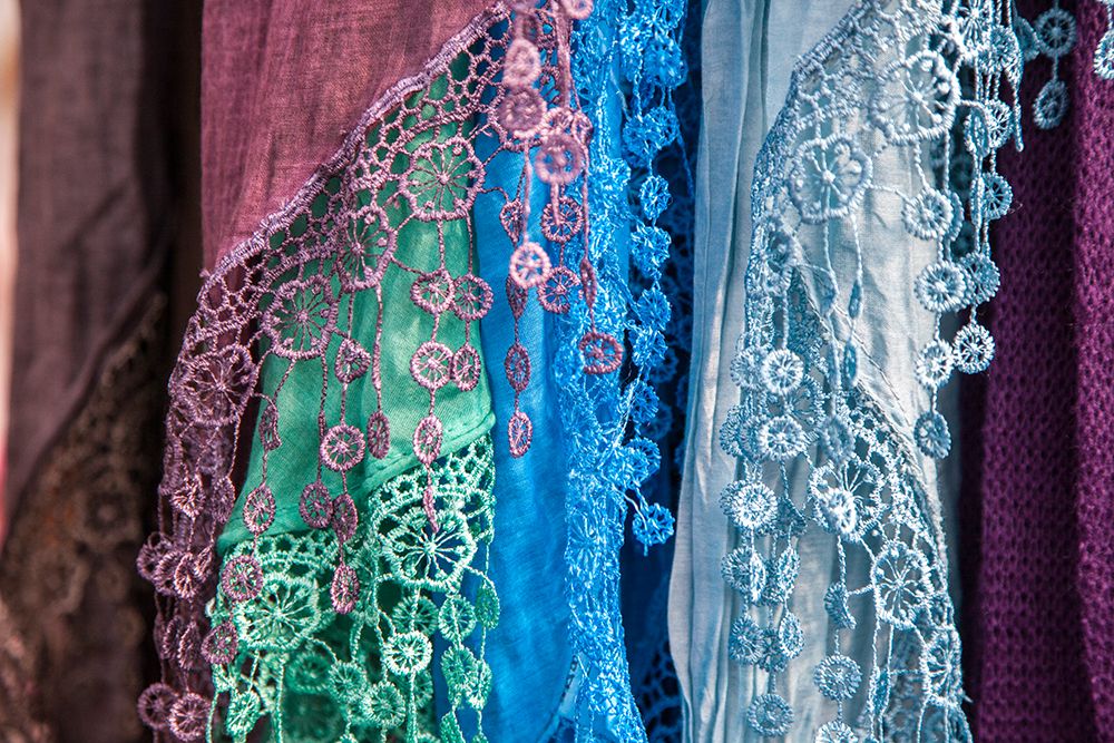 Italy-Venice Colorful Venetian scarfs art print by Julie Eggers for $57.95 CAD