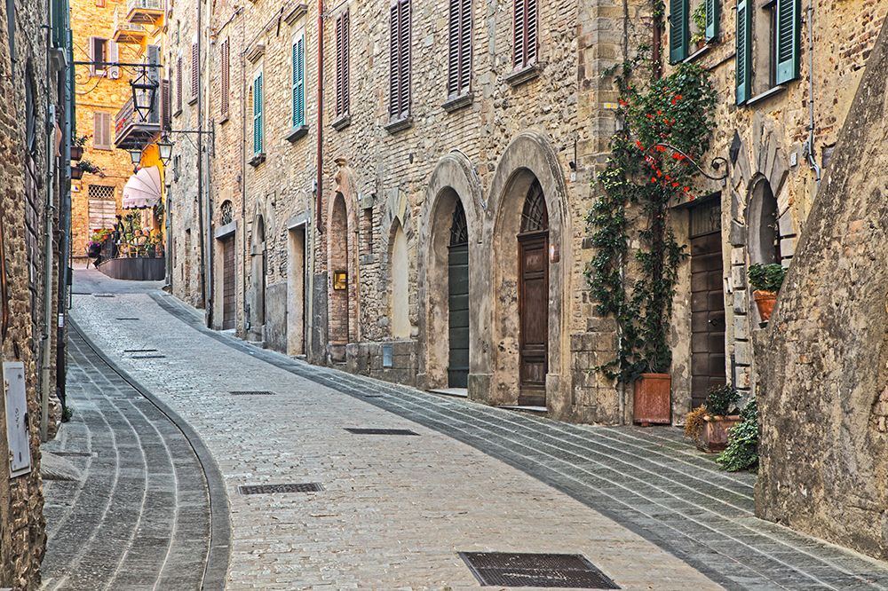 Italy- Umbria. Street leading up to the main square in the historic town of Montone. art print by Julie Eggers for $57.95 CAD
