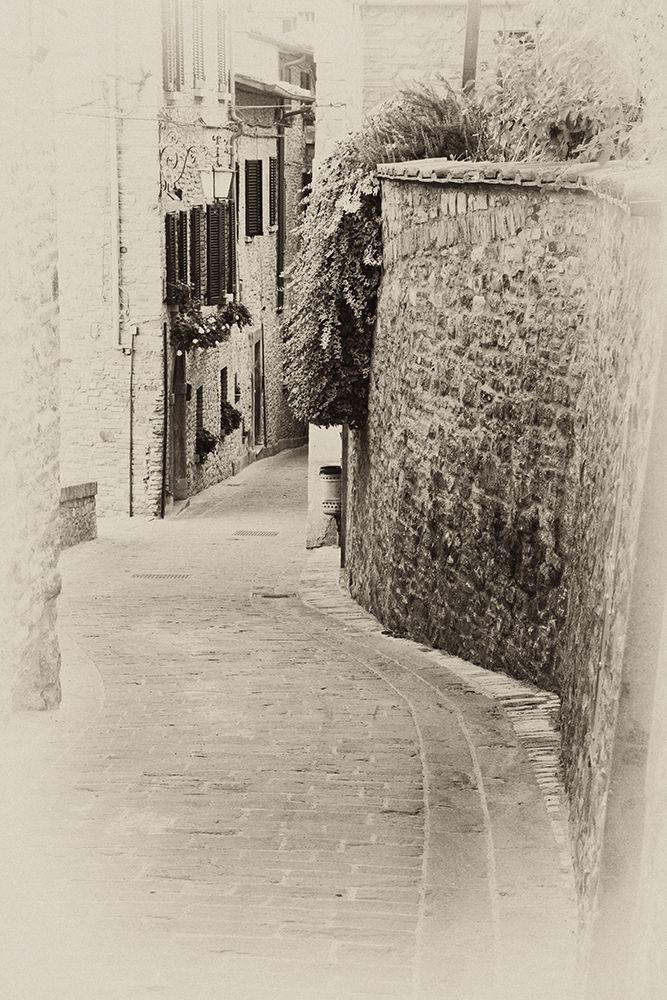 Italy- Umbria. Vintage look of a street in the historic town of Montone. art print by Julie Eggers for $57.95 CAD