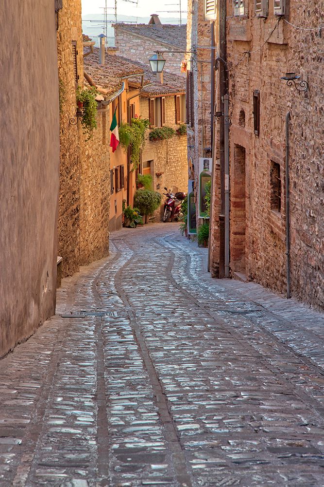 Italy- Umbria. Cobblestone street in the town of Spello. art print by Julie Eggers for $57.95 CAD