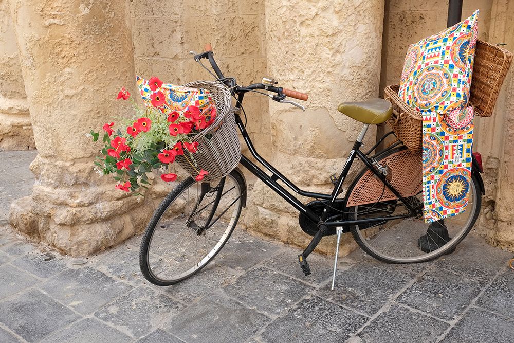 Noto, Sicily. Bike displays goods outside of a shop. art print by Julien McRoberts for $57.95 CAD
