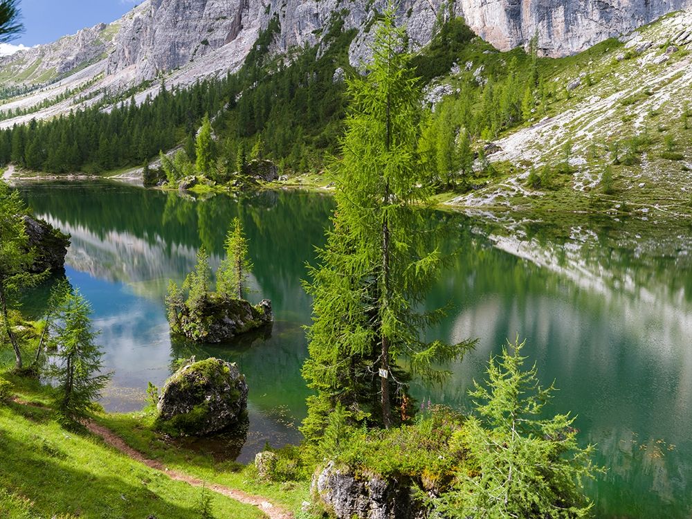 Lago de Federa at Croda da Lago in the Dolomites of the Veneto near Cortina dAmpezzo art print by Martin Zwick for $57.95 CAD