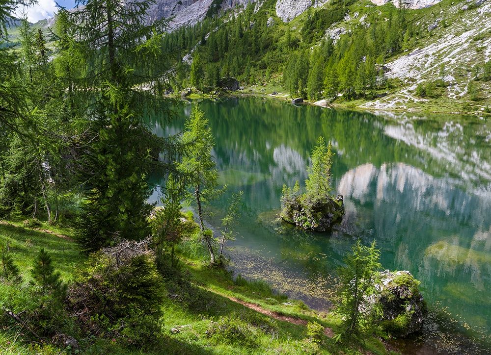 Lago de Federa at Croda da Lago in the Dolomites of the Veneto near Cortina dAmpezzo art print by Martin Zwick for $57.95 CAD