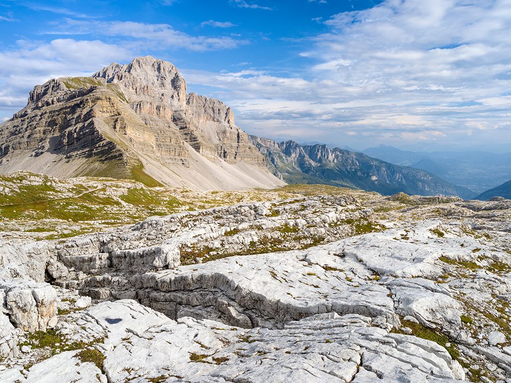 View towards Pietra Grande-The Brenta Dolomites-UNESCO World Heritage Site-Italy-Trentino-Val Rende art print by Martin Zwick for $57.95 CAD