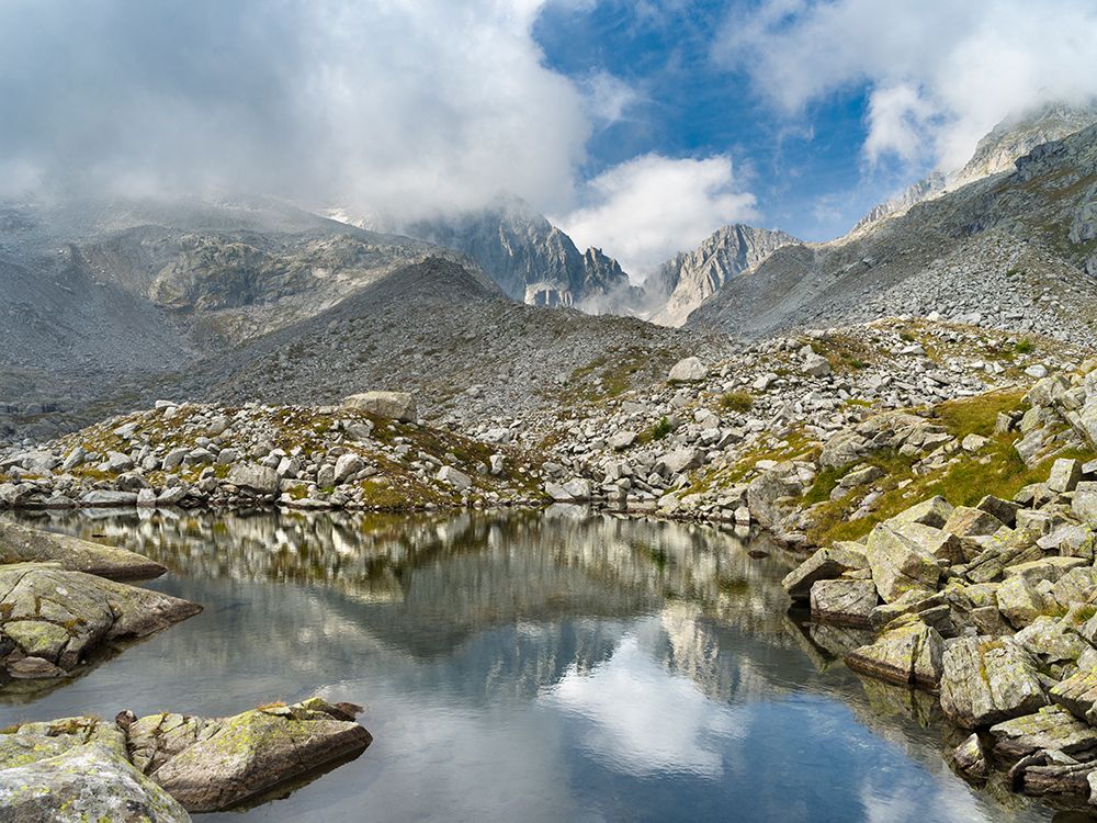 View towards Cima Presanella draped in clouds near Rifugio Segantini-Presanella mountain range-Parc art print by Martin Zwick for $57.95 CAD