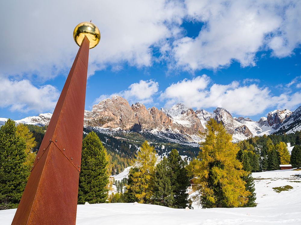 Giant sundial-Geisler mountain range in the dolomites of the Groden Valley or Val Gardena in South art print by Martin Zwick for $57.95 CAD