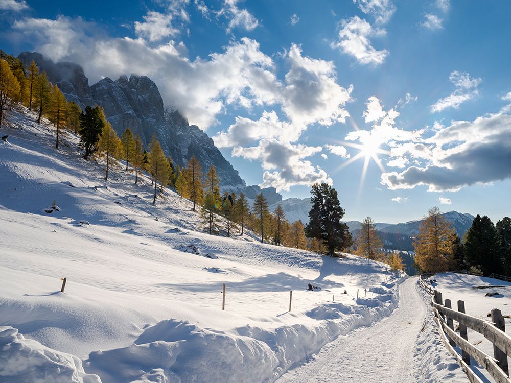 Geisler mountain range in the dolomites of the Villnoss Valley in South Tyrol-Alto Adige after an a art print by Martin Zwick for $57.95 CAD