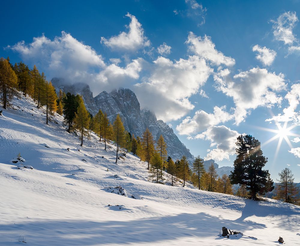 Geisler mountain range in the dolomites of the Villnoss Valley in South Tyrol-Alto Adige after an a art print by Martin Zwick for $57.95 CAD