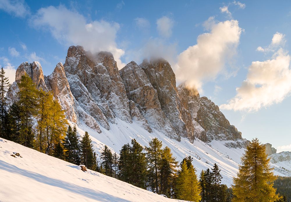Geisler mountain range in the dolomites of the Villnoss Valley in South Tyrol-Alto Adige after an a art print by Martin Zwick for $57.95 CAD