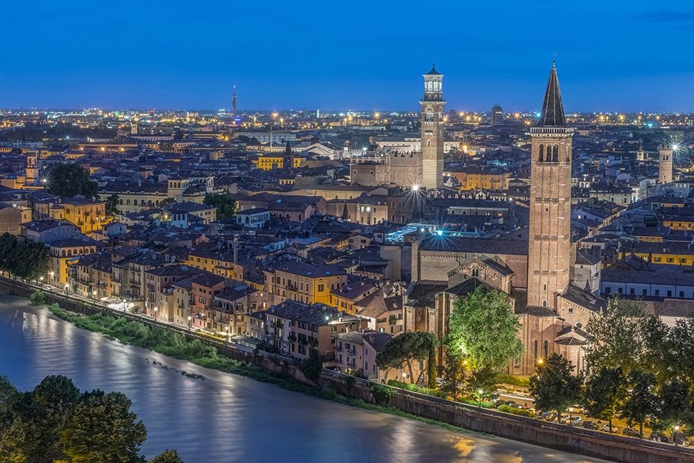 Italy-Verona Looking Down From Castello San Pietro at Twilight art print by Rob Tilley for $57.95 CAD