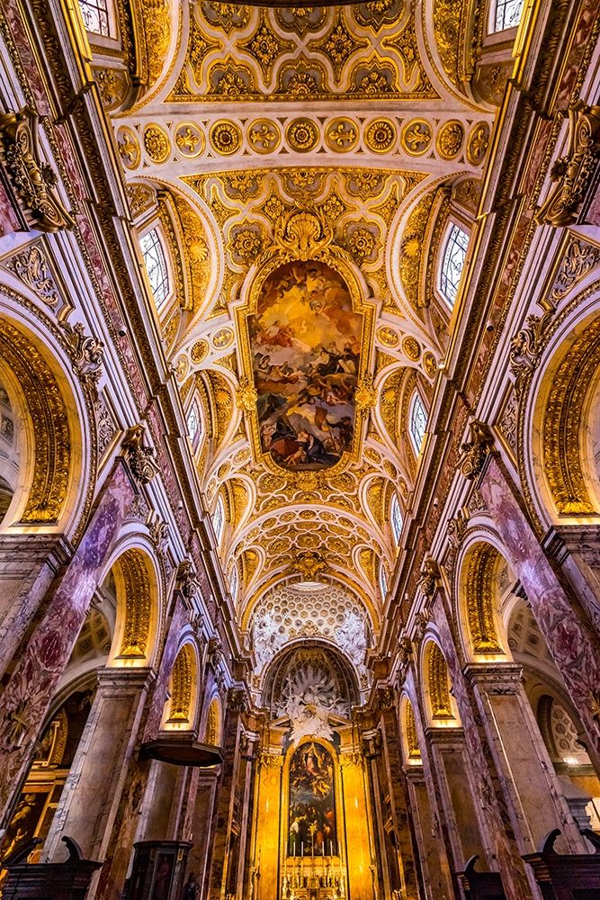 Tall Arches Nave Ceiling Frescos Saint Louis of French Basilica Church-Rome-Italy art print by William Perry for $57.95 CAD