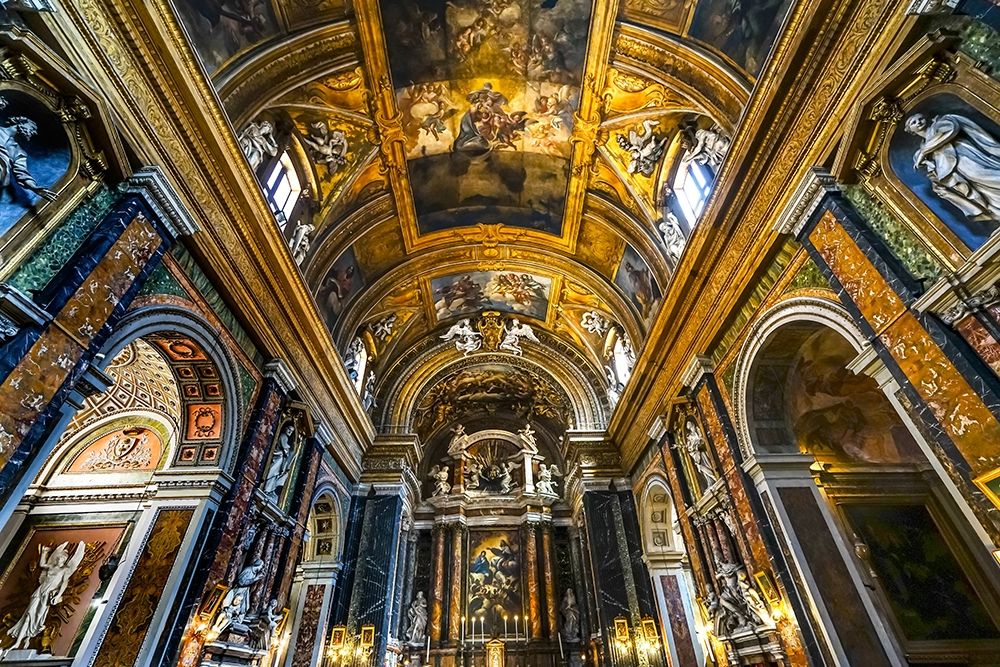 Altar Statues frescoes-Basilica Jesus and Mary Gesu e Maria Church-Rome-Italy art print by William Perry for $57.95 CAD