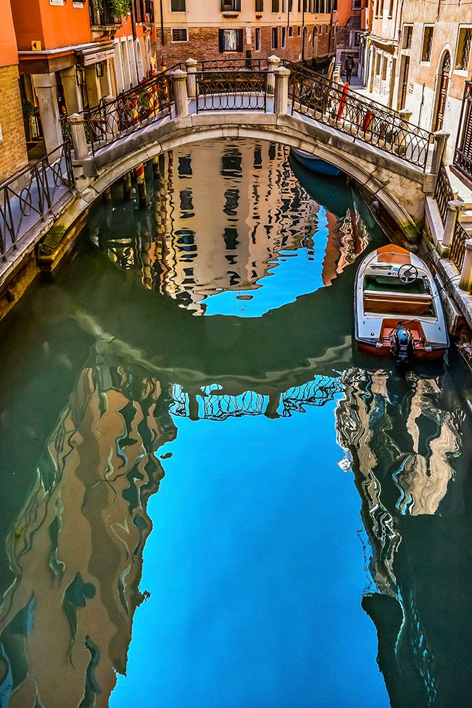 Colorful small canal and bridge creates beautiful reflections in Venice-Italy art print by William Perry for $57.95 CAD