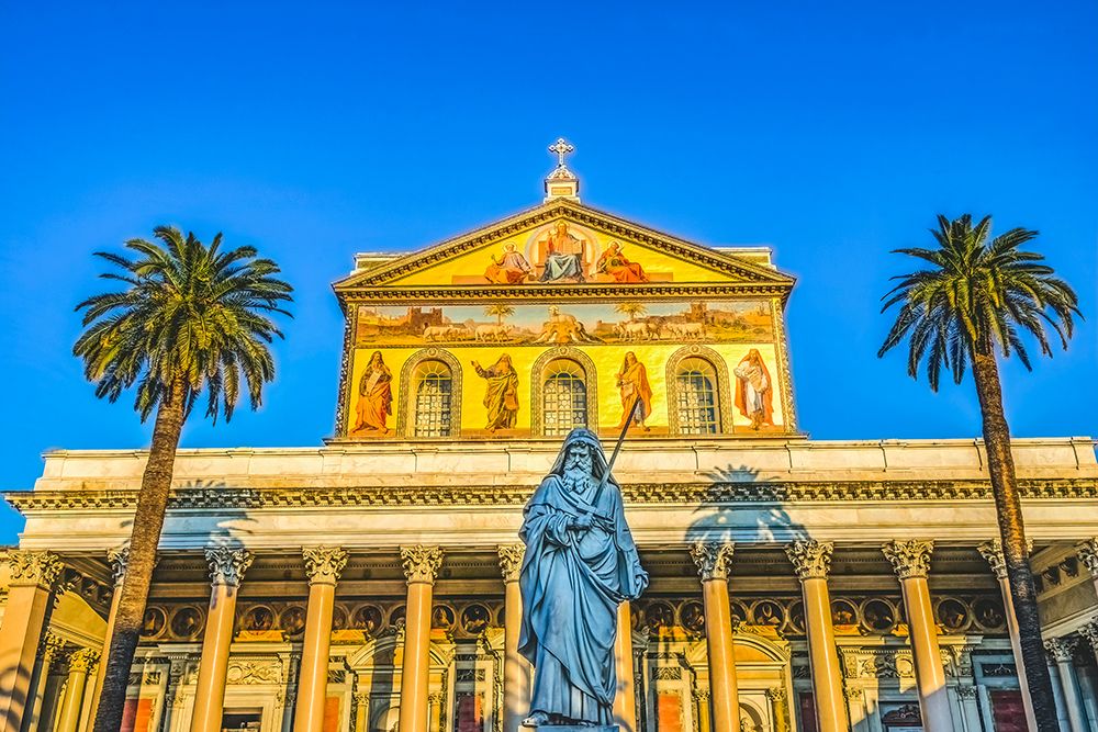 Saint Paul statue facade, Papal Basilica of Saint Paul, Rome, Italy. art print by William Perry for $57.95 CAD