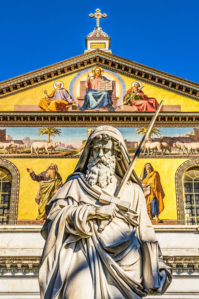 Saint Paul statue facade, Papal Basilica of Saint Paul, Rome, Italy.. art print by William Perry for $57.95 CAD