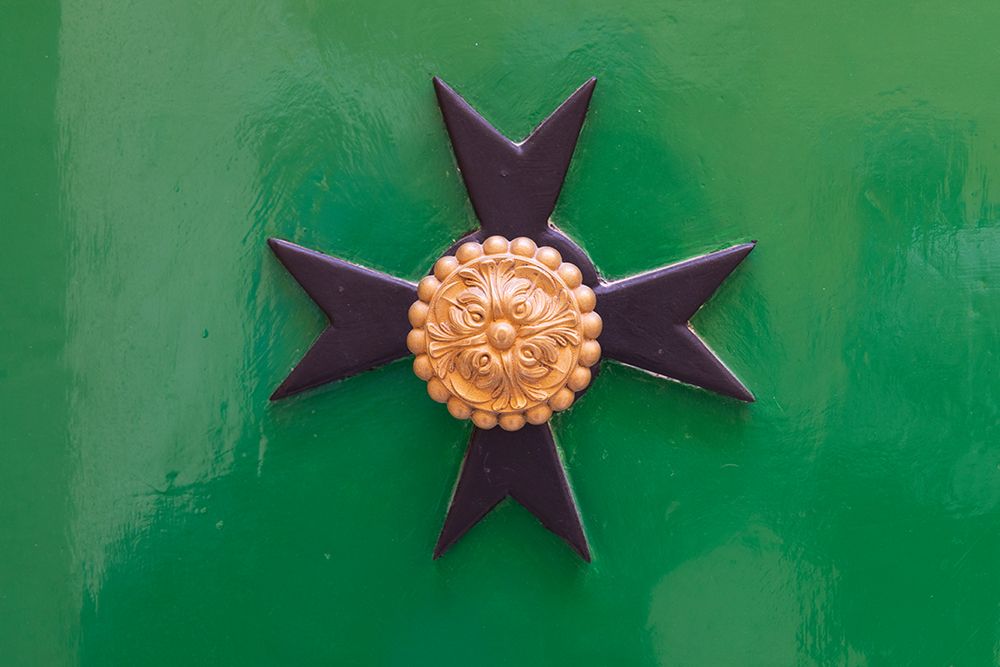 Malta, Birgu. Maltese Cross plaque on a green wall. art print by Emily M. Wilson for $57.95 CAD