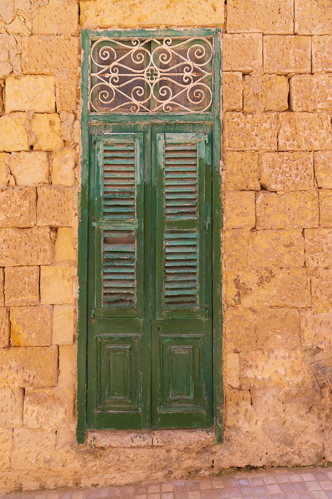 Malta, Birgu. Green shuttered door on stone wall. art print by Emily M. Wilson for $57.95 CAD