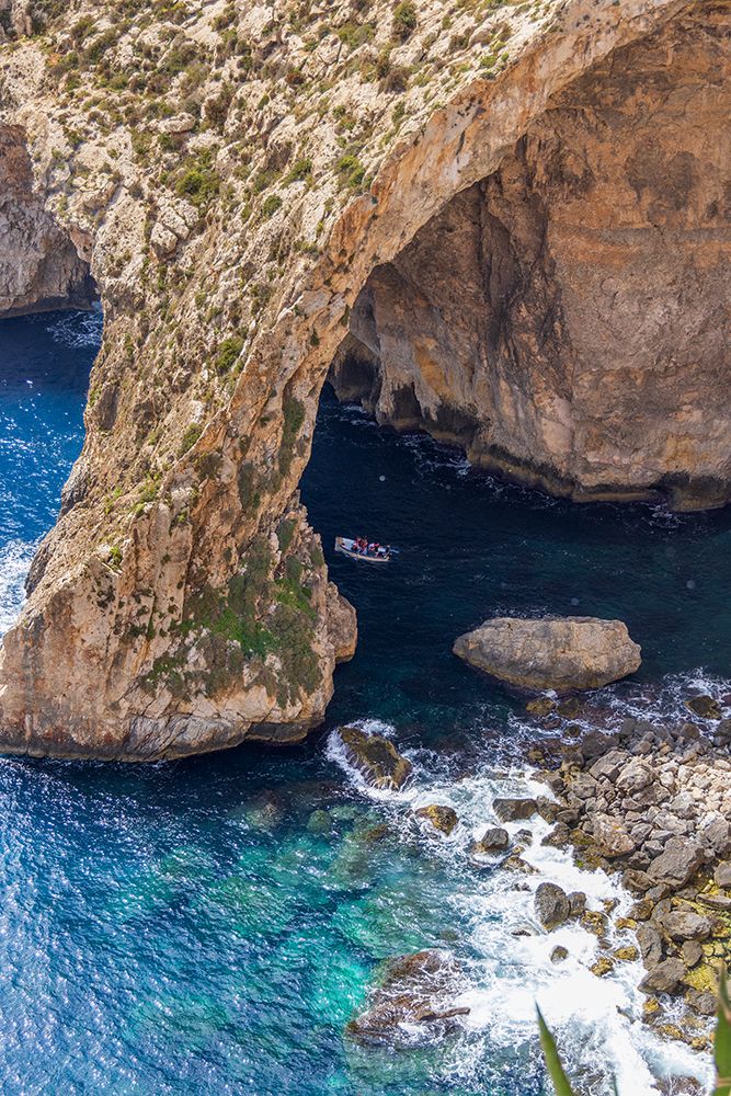Malta. The Blue Grotto, seen from above. Small tour boat. art print by Emily M. Wilson for $57.95 CAD