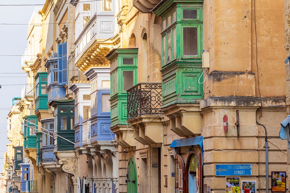 Malta, Valletta. Street scenes. Buildings with many bay windows art print by Emily M. Wilson for $57.95 CAD
