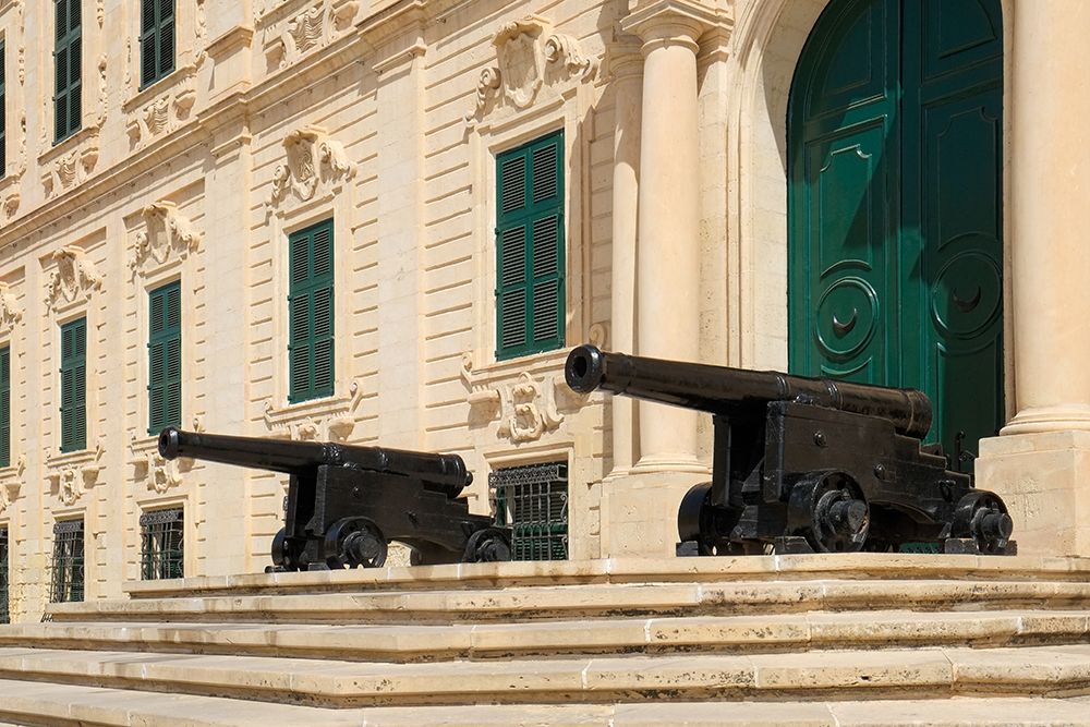 Valetta, Malta. Government building with ancient canons lined up in front of the entry. art print by Julien McRoberts for $57.95 CAD