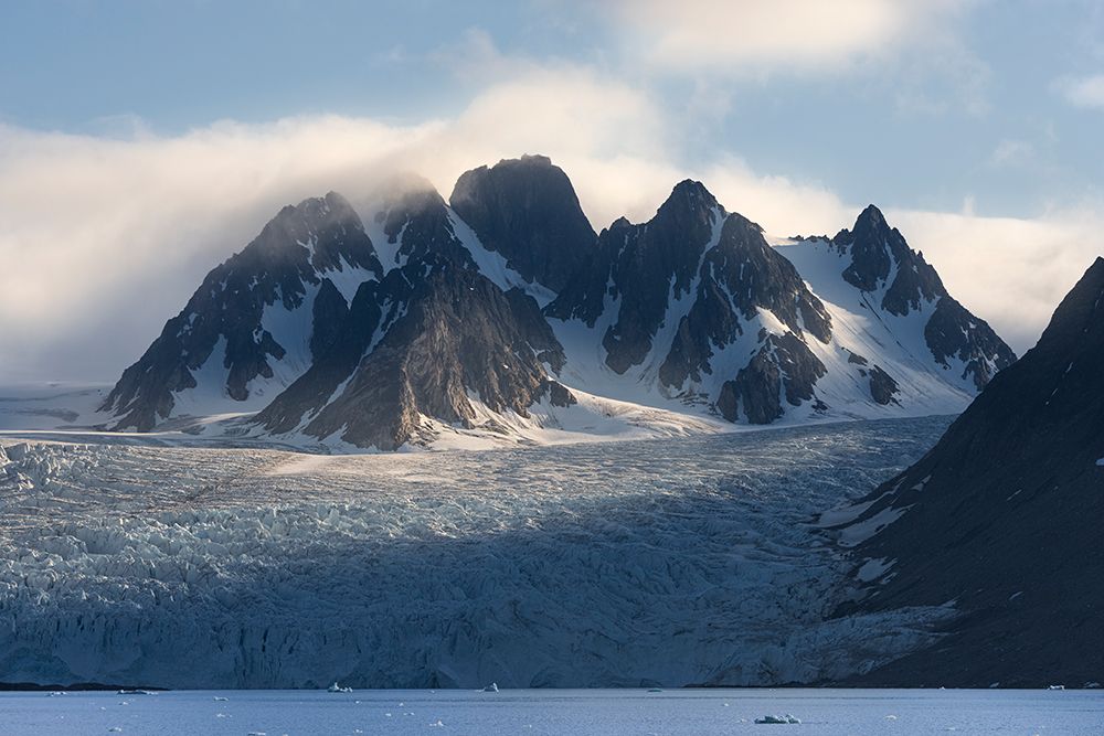 Norway, Svalbard. Monacobreen Glacier at sunset. art print by Jaynes Gallery for $57.95 CAD