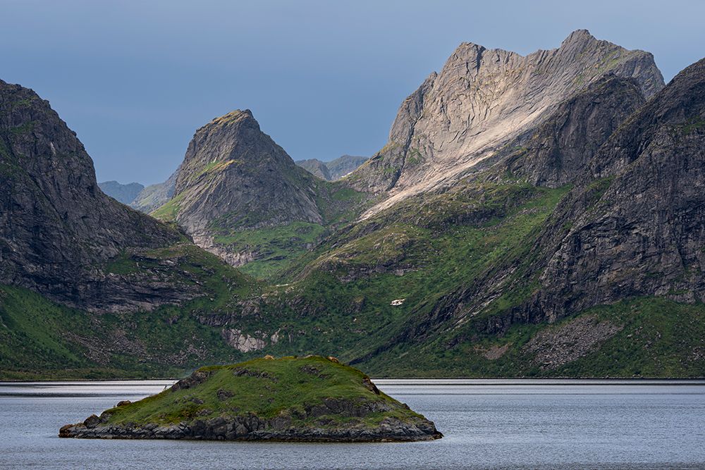Norway, Lofoten. Island in fjord and mountain landscape. art print by Jaynes Gallery for $57.95 CAD