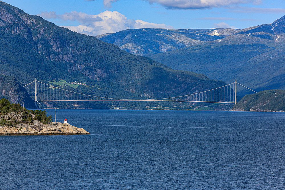 Eidfjord, Norway. Hardanger Bridge and lighthouse. art print by Jolly Sienda for $57.95 CAD