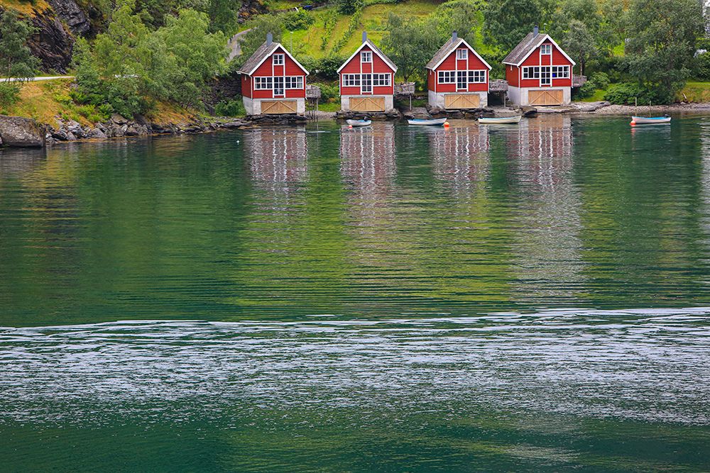 Norway. Red boathouses. art print by Jolly Sienda for $57.95 CAD