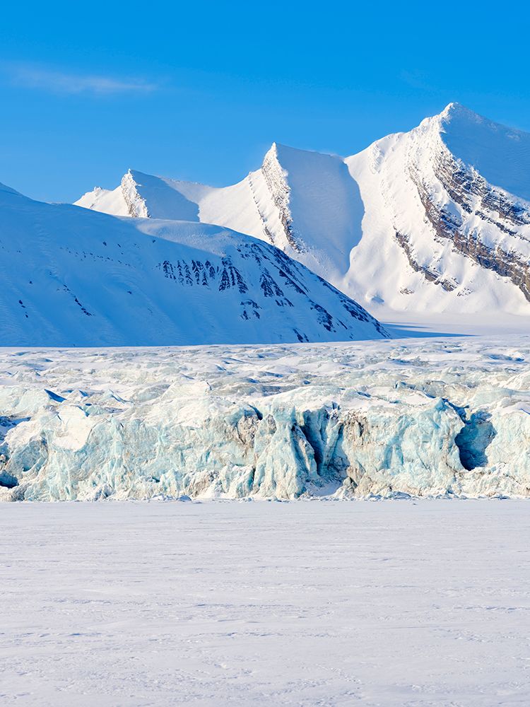 Glacier front of Fridtjovbreen and the frozen fjord Van Mijenfjorden Island of SpitsbergenNorway art print by Martin Zwick for $57.95 CAD