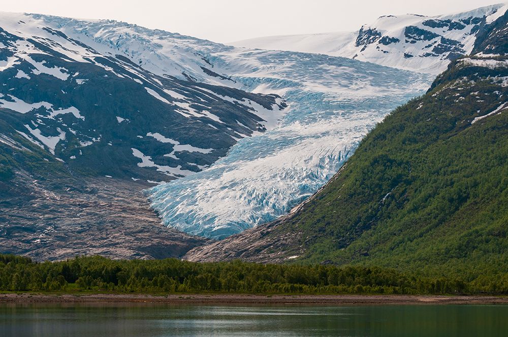 Svartisen glacier of the Svartisen ice cap flows toward Holandsfjorden Svartisen-Norway art print by Sergio Pitamitz for $57.95 CAD