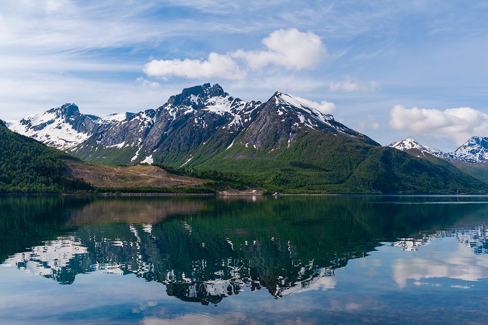 Ice streaked mountains reflect on Holandsfjorden near Svartisen glacier Svartisen-Norway art print by Sergio Pitamitz for $57.95 CAD