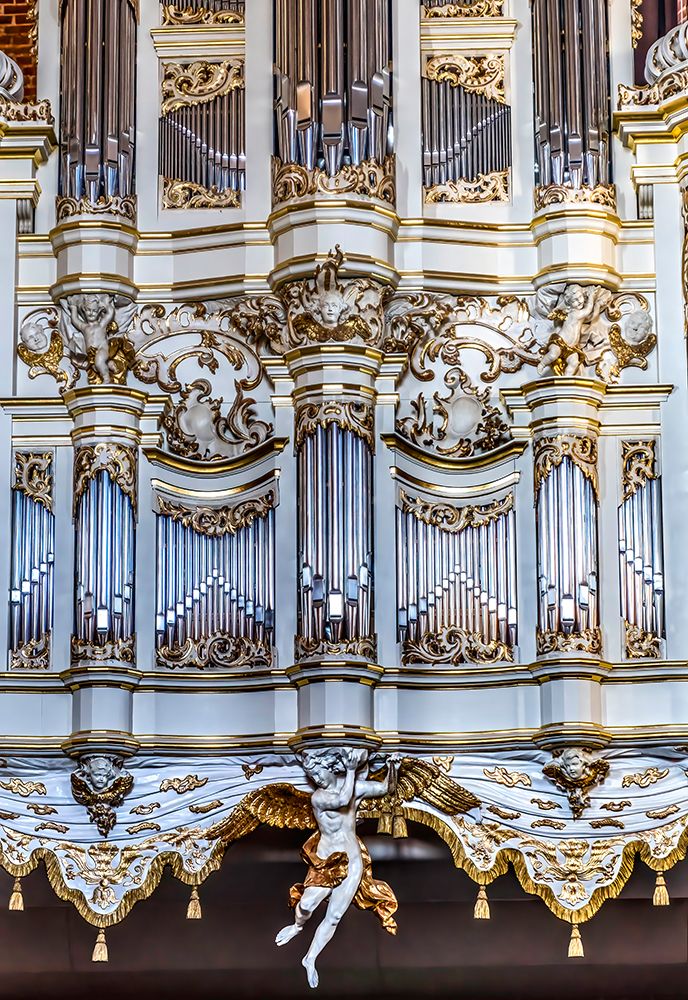 Closeup ornate white Organ St. Johns Church, Gdansk, Poland. Church originally from 1300s. art print by William Perry for $57.95 CAD
