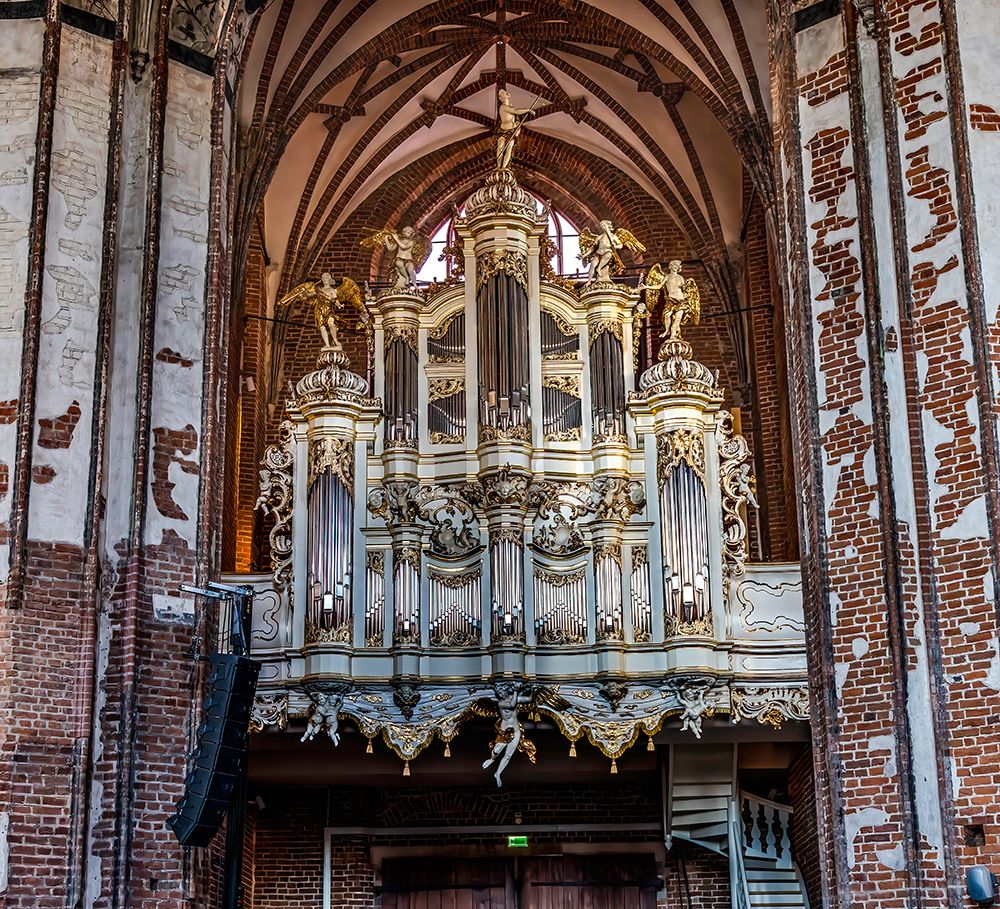Ornate white organ, St. Johns Church, Gdansk, Poland. Church originally from 1300s. art print by William Perry for $57.95 CAD