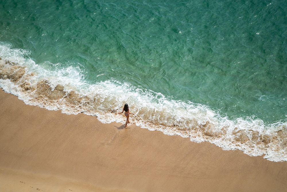 Europe-Portugal-Nazare-Girl in surf on beach art print by Jaynes Gallery for $57.95 CAD