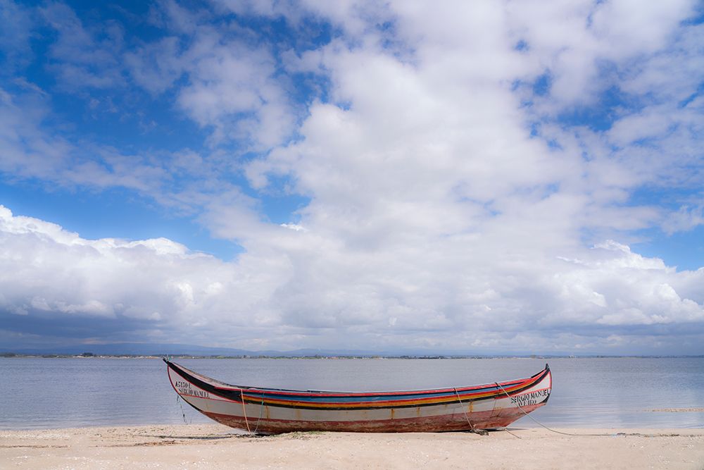 Europe-Portugal-Torreira-Traditional fishing boat on beach art print by Jaynes Gallery for $57.95 CAD