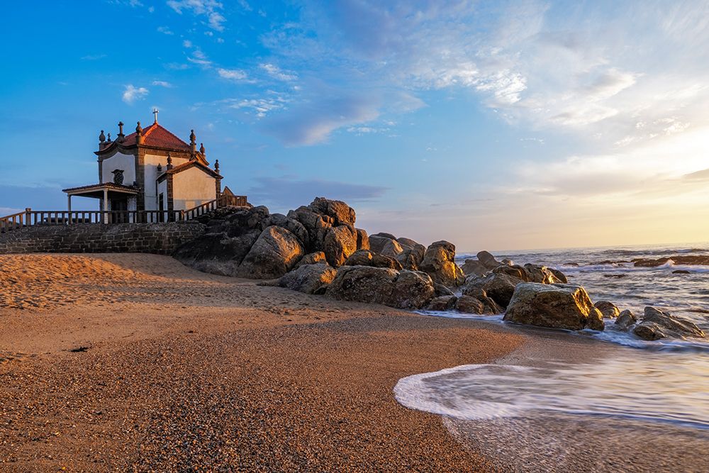 Capela do Senhor da Pedra Chapel on the beach near Porto, Portugal art print by Chuck Haney for $57.95 CAD